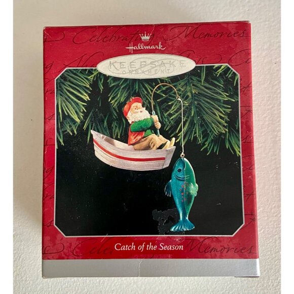 Hallmark Keepsake Ornament Catch Of The Season Santa Fishing Boat & Fish 1998 - Picture 2 of 6
